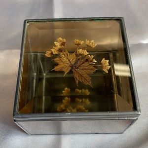 Vintage ‘83 Glass Mirror Beveled Pressed Flower Trinket Jewelry Box Hinged